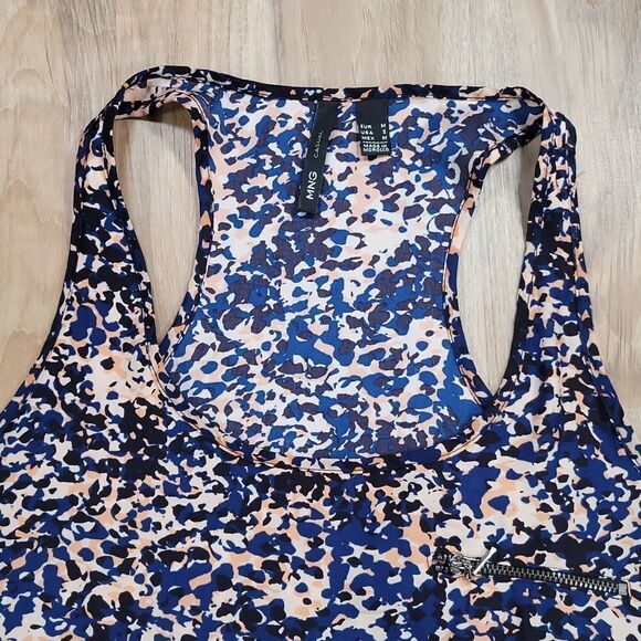 🔹️Mango Blue & Cream Splatter Print Racerback Sleeveless Top Medium - Picture 3 of 7